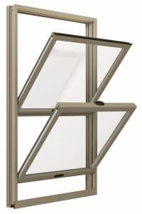 Fibrex double-hung window against white background