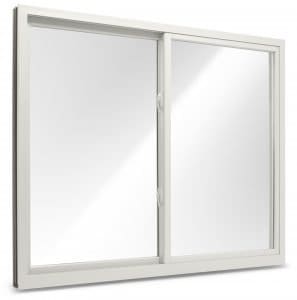 View of sliding window with white frame. White background.