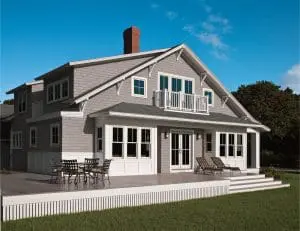 A-Series Double-Hung Windows with White Exterior and Specified Equal Divided Light Grilles (2x1). A-Series Frenchwood Hinged Patio Door with White Exterior and Specified Equal Divided Light Grilles (2x2). A-Series Awning Windows with White Exterior and Specified Equal Divided Light Grille